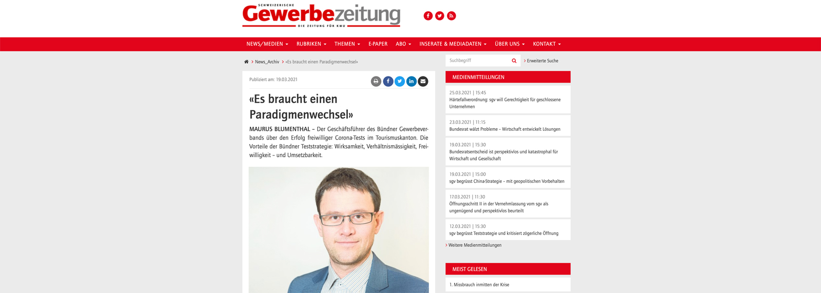 Schweizerische Gewerbezeitung sgz - die Zeitung für KMU