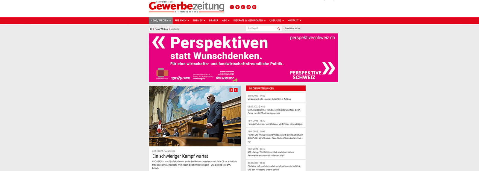 Schweizerische Gewerbezeitung sgz - die Zeitung für KMU