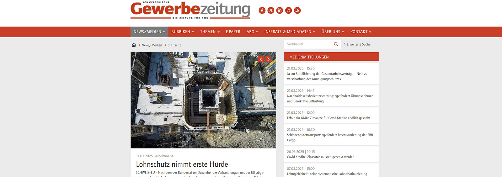 Schweizerische Gewerbezeitung sgz - die Zeitung für KMU